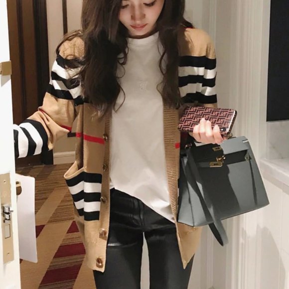 Sweaters - Camel striped cardigan size small